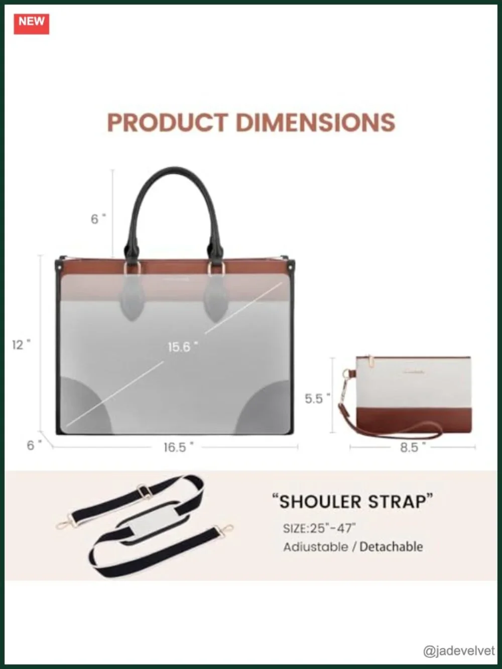 Water-Resistant PU Leather Laptop Tote Bag for Work, 15.6 Inch